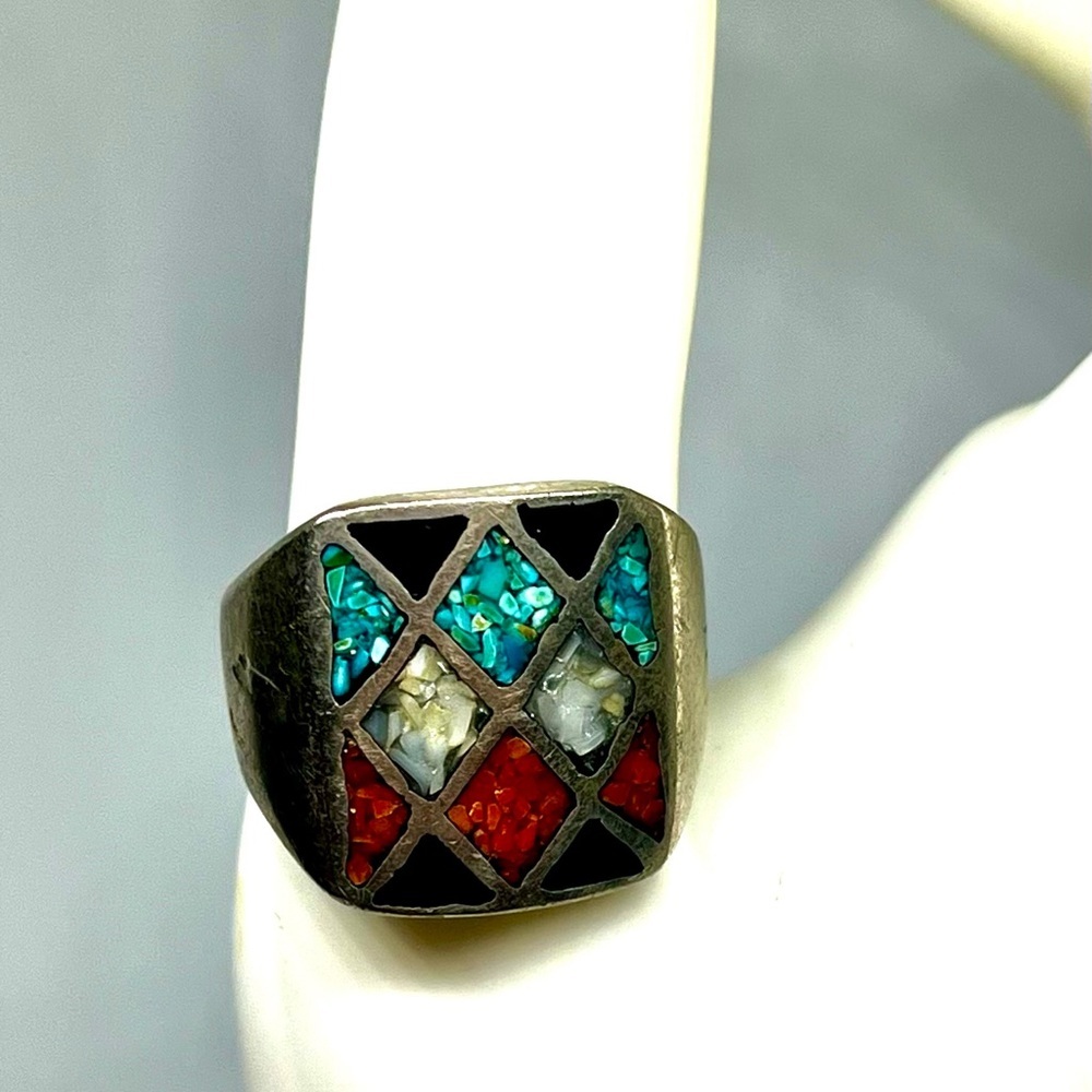 Vintage Southwestern Coral Turquoise Ring - Picture 2 of 4